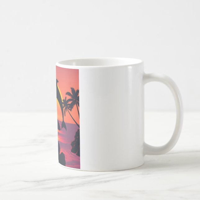 Sunset Dolphin and Surfer Tropical Beach Coffee Mu Coffee Mug (Right)