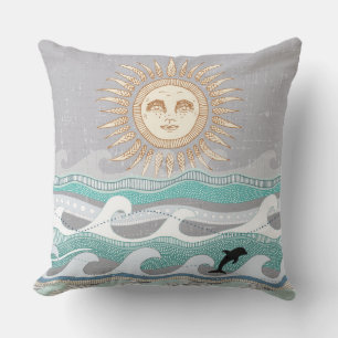 sunset dolphin waves throw pillow