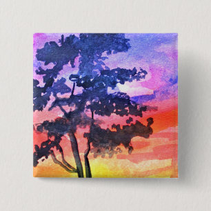Sunset Dreaming landscape watercolor art 2 Inch Square Button