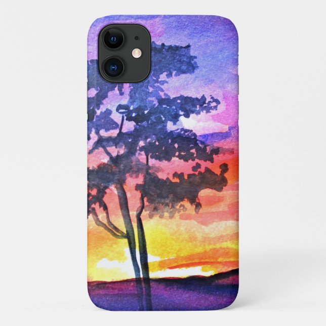 Sunset Dreaming landscape watercolor art Case-Mate iPhone Case (Back)