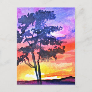 Sunset Dreaming landscape watercolor art Postcard