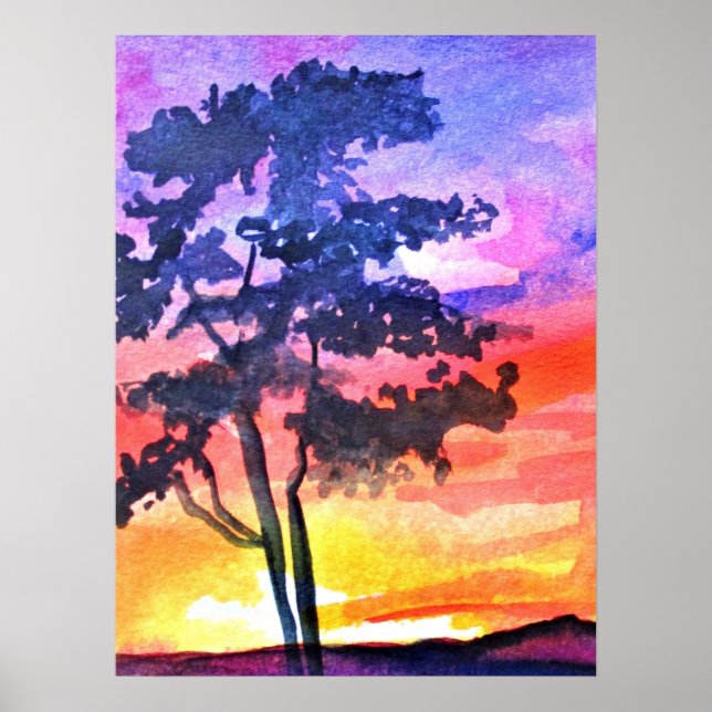 Sunset Dreaming landscape watercolor art Poster (Front)