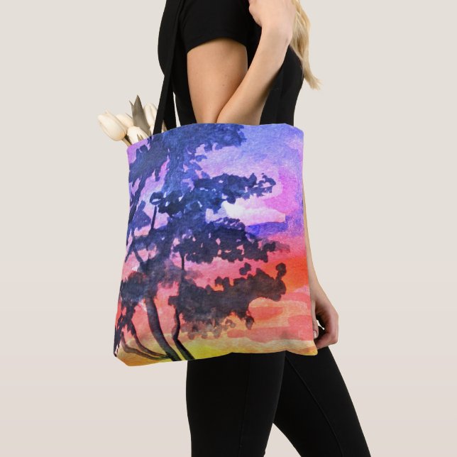 Sunset Dreaming landscape watercolor art Tote Bag (Close Up)