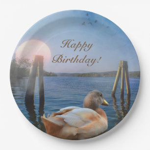 Sunset Duck Happy Birthday Paper Plate
