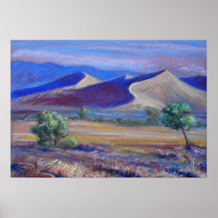 Sunset Dunes, Distant Mountains and Trees Poster