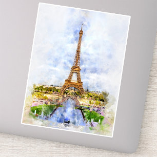 Sunset Eiffel Tower Paris French Watercolor