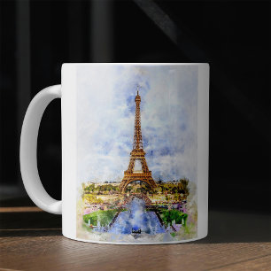 Sunset Eiffel Tower Paris French Watercolor Coffee Mug