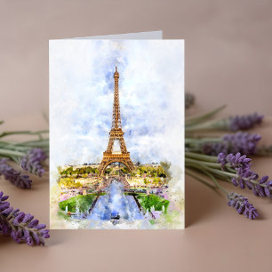 Sunset Eiffel Tower Paris French Watercolor Thank You Card