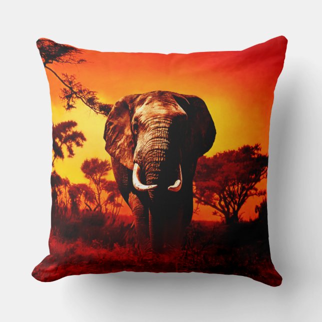 Sunset Elephant Throw Pillow (Front)
