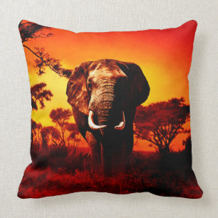 Sunset Elephant Throw Pillow