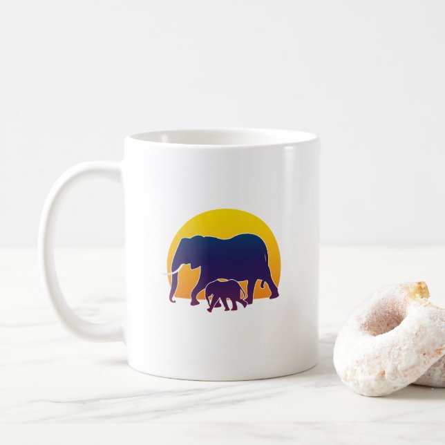 Sunset Elephants Coffee Mug (With Donut)