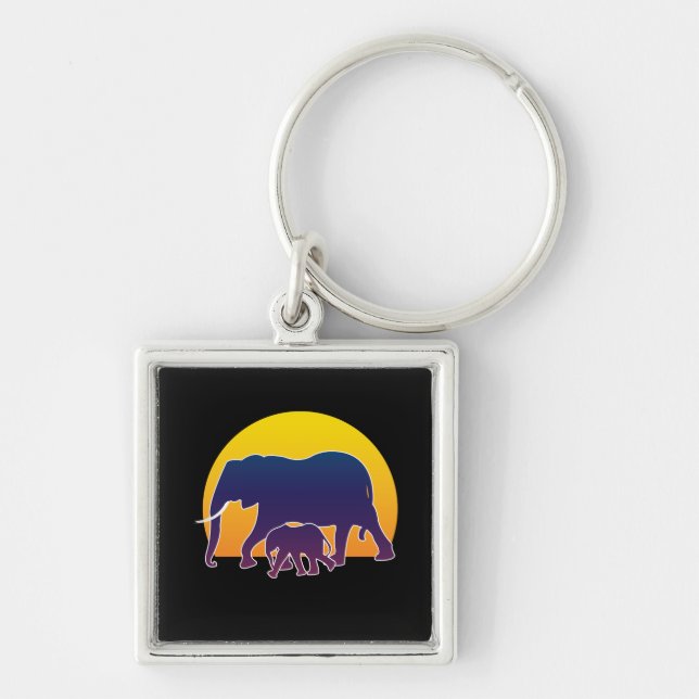Sunset Elephants Keychain (Front)