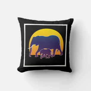 Sunset Elephants Throw Pillow