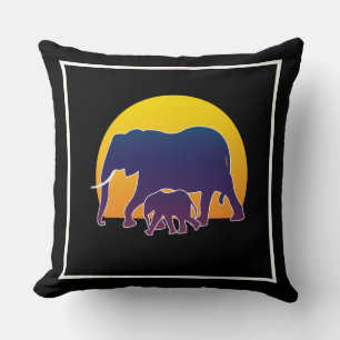 Sunset Elephants Throw Pillow