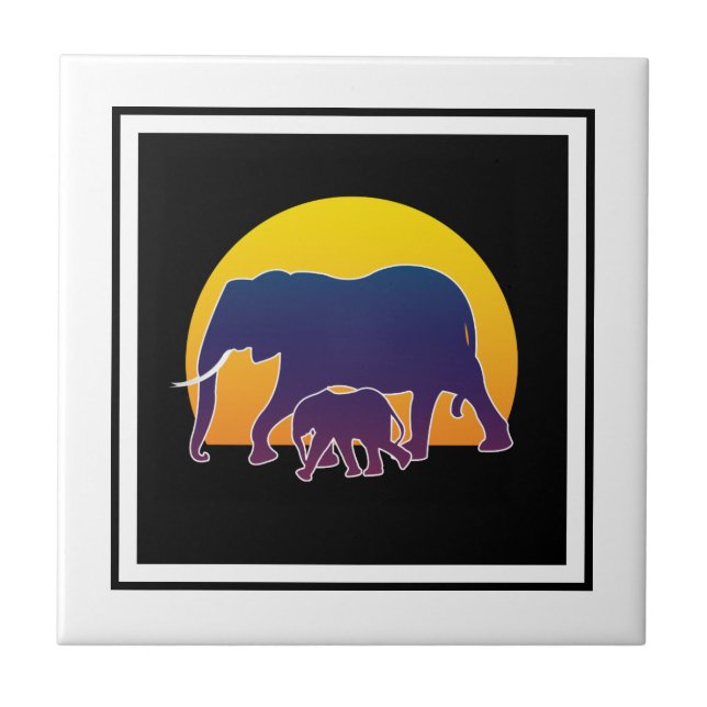 Sunset Elephants Tile (Front)