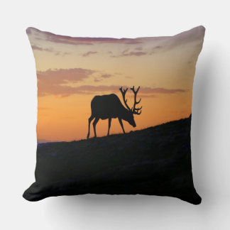 Sunset Elk Silhouette Throw Pillow