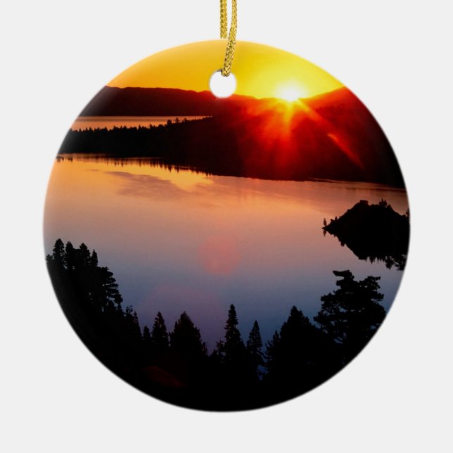 Sunset Emerald Bay Lake Tahoe Ceramic Ornament (Front)
