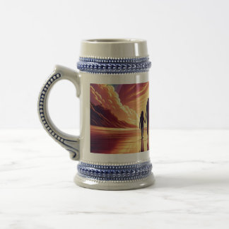 Sunset Family Beach Walk Bière Stein - Mug