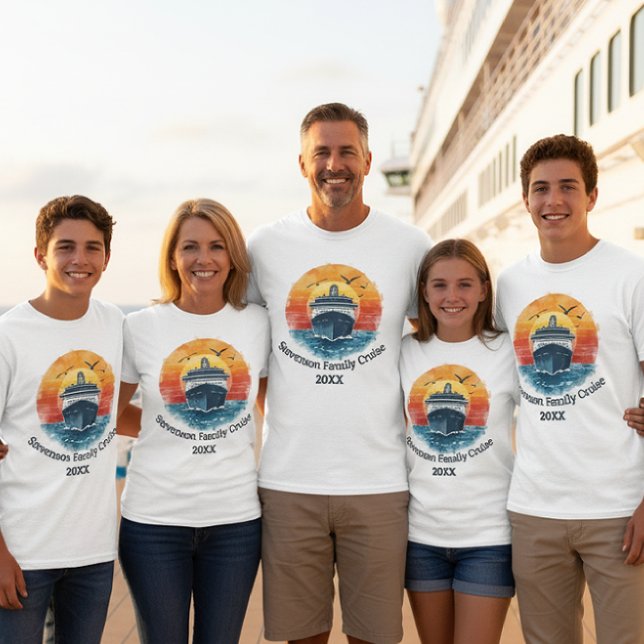Sunset Family Name Vacation Cruise Ship Keepsake T-Shirt (Family Vacation matching cruiser shirts)