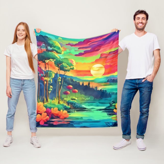 Sunset Fantasy Landscape Fleece Blanket (In Situ)