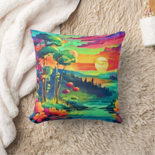 Sunset Fantasy Landscape Throw Pillow