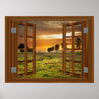Sunset Farm USA 🍂 Fake Window Frame  Poster