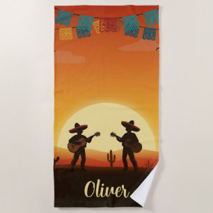 Sunset Fiesta – Whimsical Desert Celebration Beach Towel
