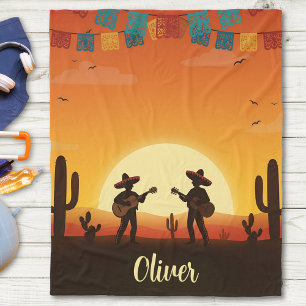 Sunset Fiesta – Whimsical Desert Celebration Fleece Blanket