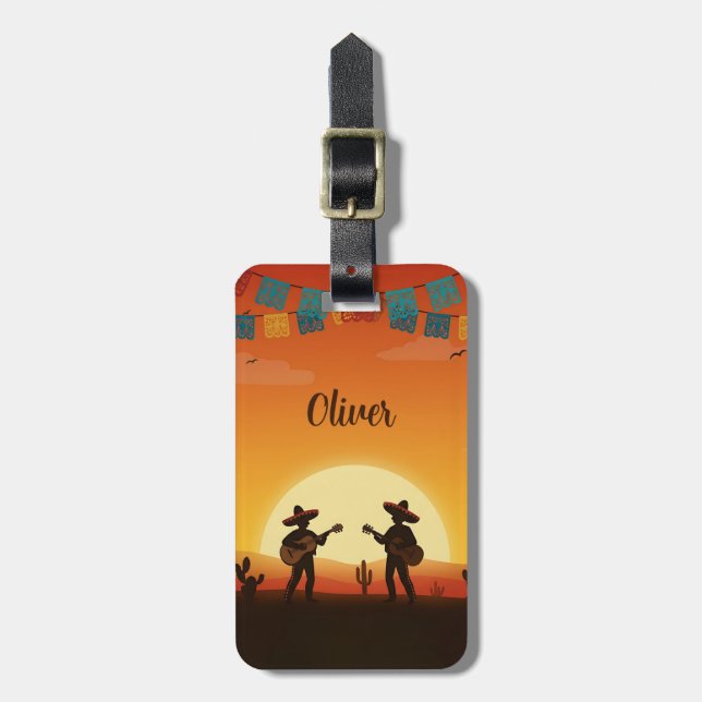 Sunset Fiesta – Whimsical Desert Celebration Luggage Tag (Front Vertical)