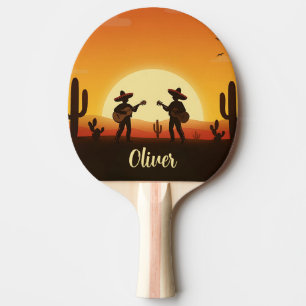 Sunset Fiesta – Whimsical Desert Celebration Ping Pong Paddle