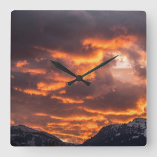 Sunset Fire Skies Square Wall Clock