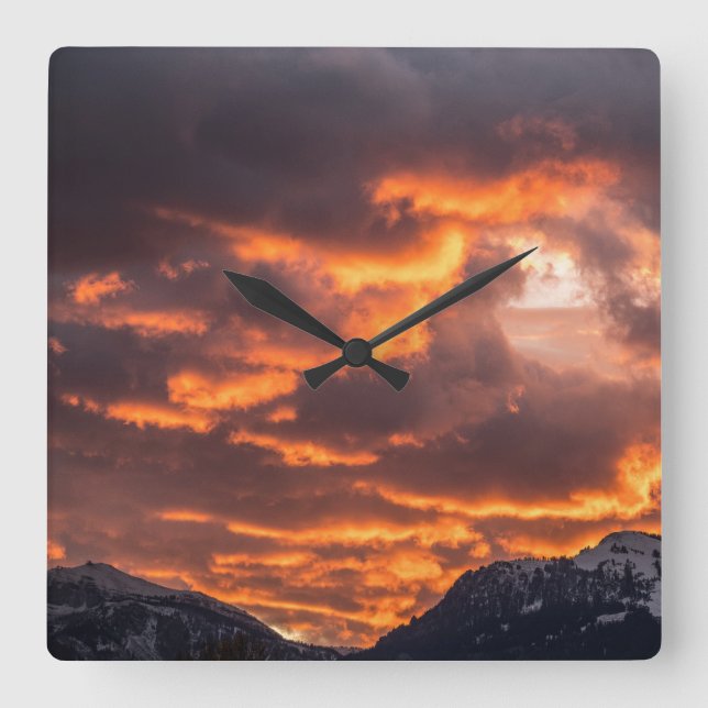 Sunset Fire Skies Square Wall Clock (Front)