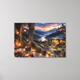 Sunset Fireside Terrace Wrapped Canvas
