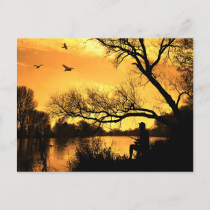 Sunset fisherman postcard