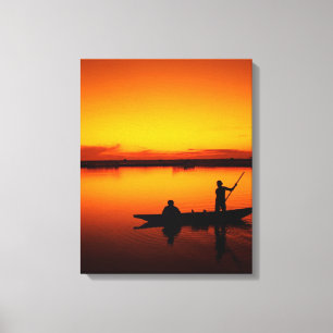 sunset fishing canvas print