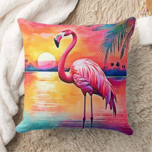 Sunset Flamingo Art Design Throw Pillow
