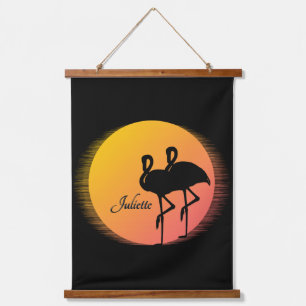 Sunset Flamingos Personal with Name Hanging Tapestry