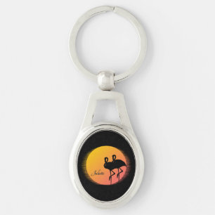 Sunset Flamingos Personal with Name Keychain
