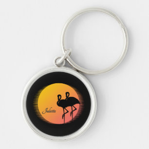 Sunset Flamingos Personal with Name Keychain
