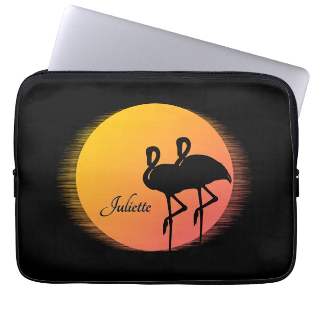 Sunset Flamingos Personal with Name Laptop Sleeve (Front)