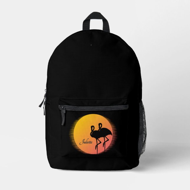 Sunset Flamingos Personal with Name Printed Backpack (Front)