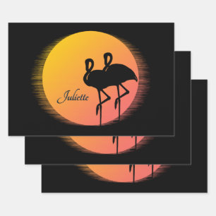 Sunset Flamingos Personal with Name Wrapping Paper Sheet