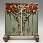 Sunset Flourish Art Nouveau Tile<br><div class="desc">Infuse your home with the lush, romantic allure of the Art Nouveau era through this exquisitely designed ceramic tile. A quartet of blooms in radiant shades of sunset orange and terracotta unfurls elegantly against a backdrop of soft sage and eucalyptus green. The fluidity of their stems, highlighted by burnished copper...</div>