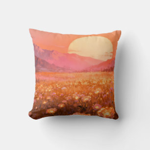 Sunset Flower Field Throw Pillow