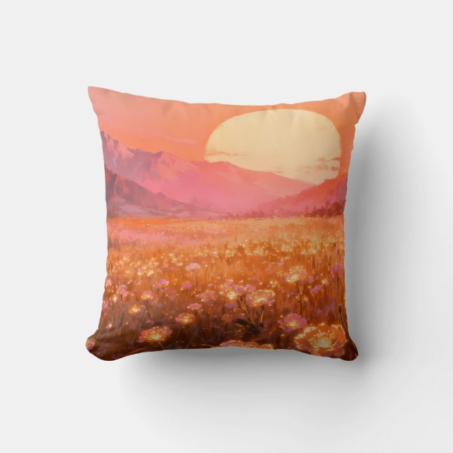 Sunset Flower Field Throw Pillow (Front)