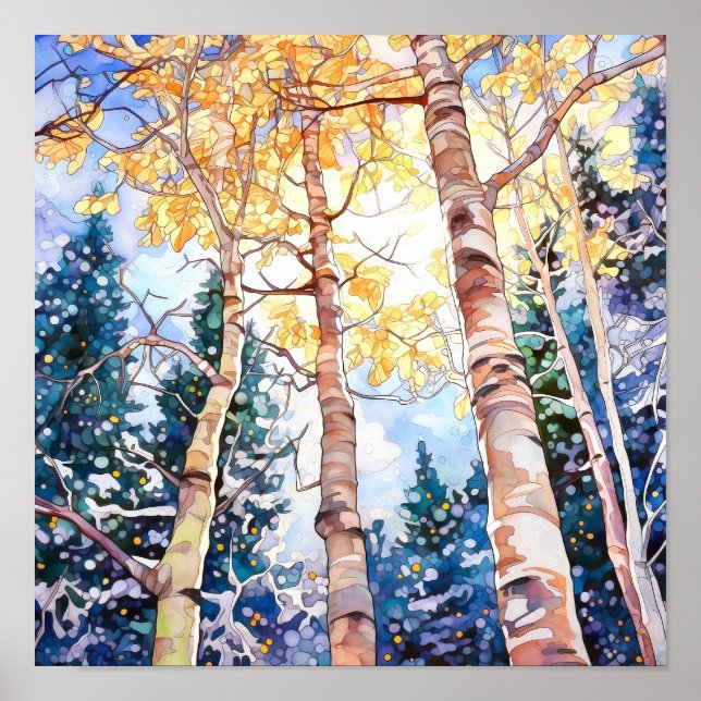 Sunset Forest Watercolor Painting Poster (Front)