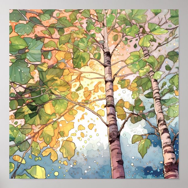 Sunset Forest Watercolor Painting Poster (Front)