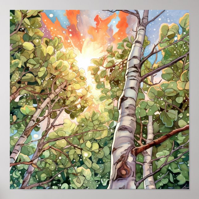 Sunset Forest Watercolor Painting Poster (Front)