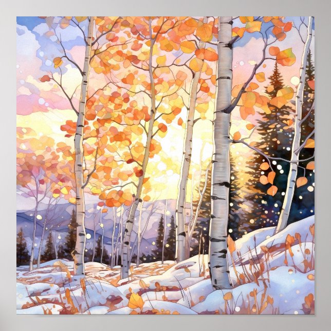 Sunset Forest Watercolor Painting Poster (Front)