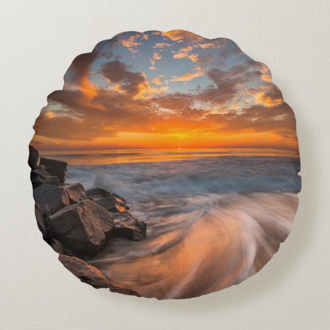 Sunset from Tamarach Beach Round Pillow (Front)